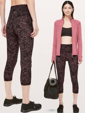 Lululemon Align Crop 21" Lacescape Spanish Rose Black Leggings Pants Workout 2